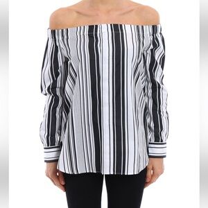 Polo Ralph Lauren Poplin Pinstripe Off The Shoulder Button Down Blouse Womens S